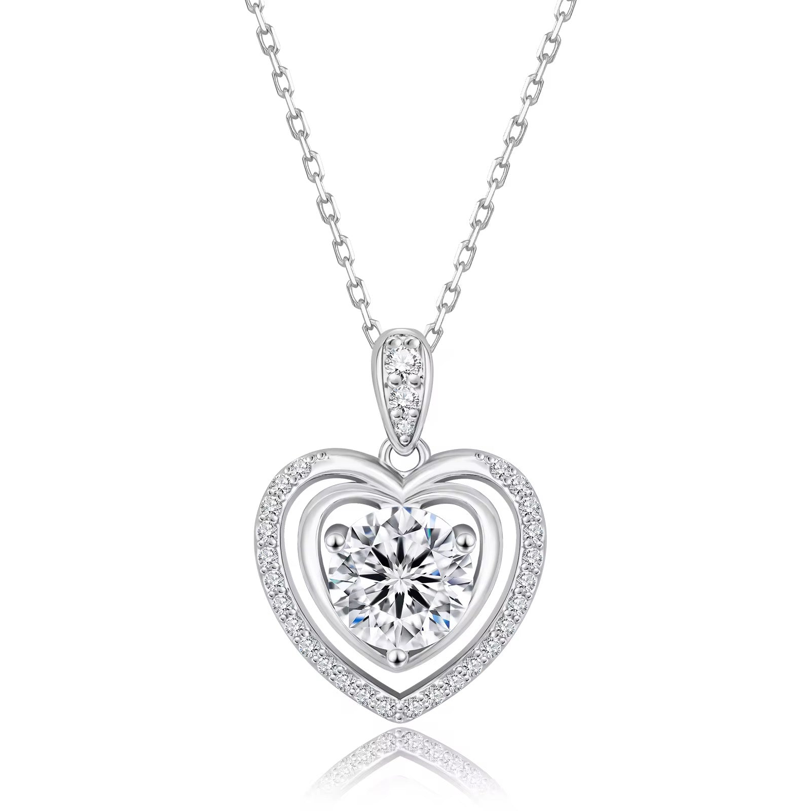 VVS1 Moissanite double heart pendant necklace 1-3 carat