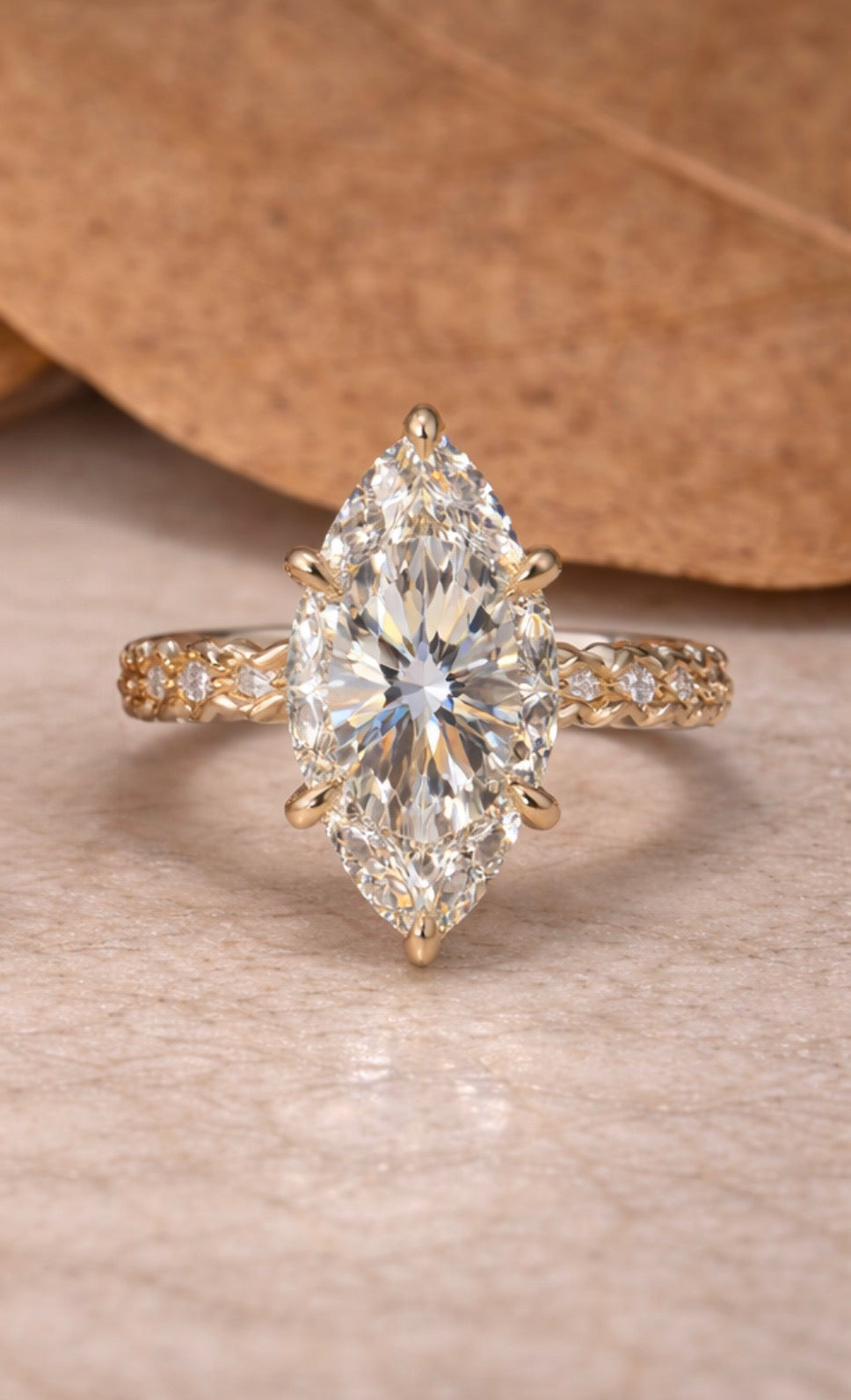 VVS D Colour 2-3 carat lab grown marquise cut diamond engagement ring with 18k solid gold band