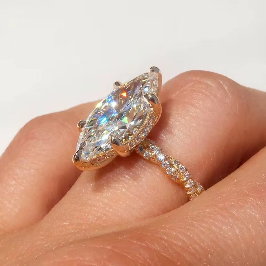 VVS D Colour 2-3 carat lab grown marquise cut diamond engagement ring with 18k solid gold band