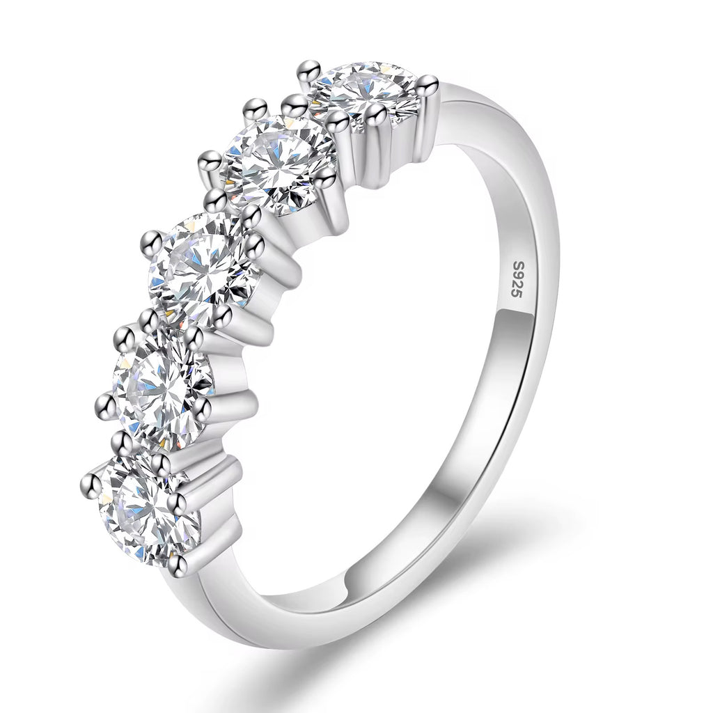 VVS1 Moissanite 5 stone ring white gold plated